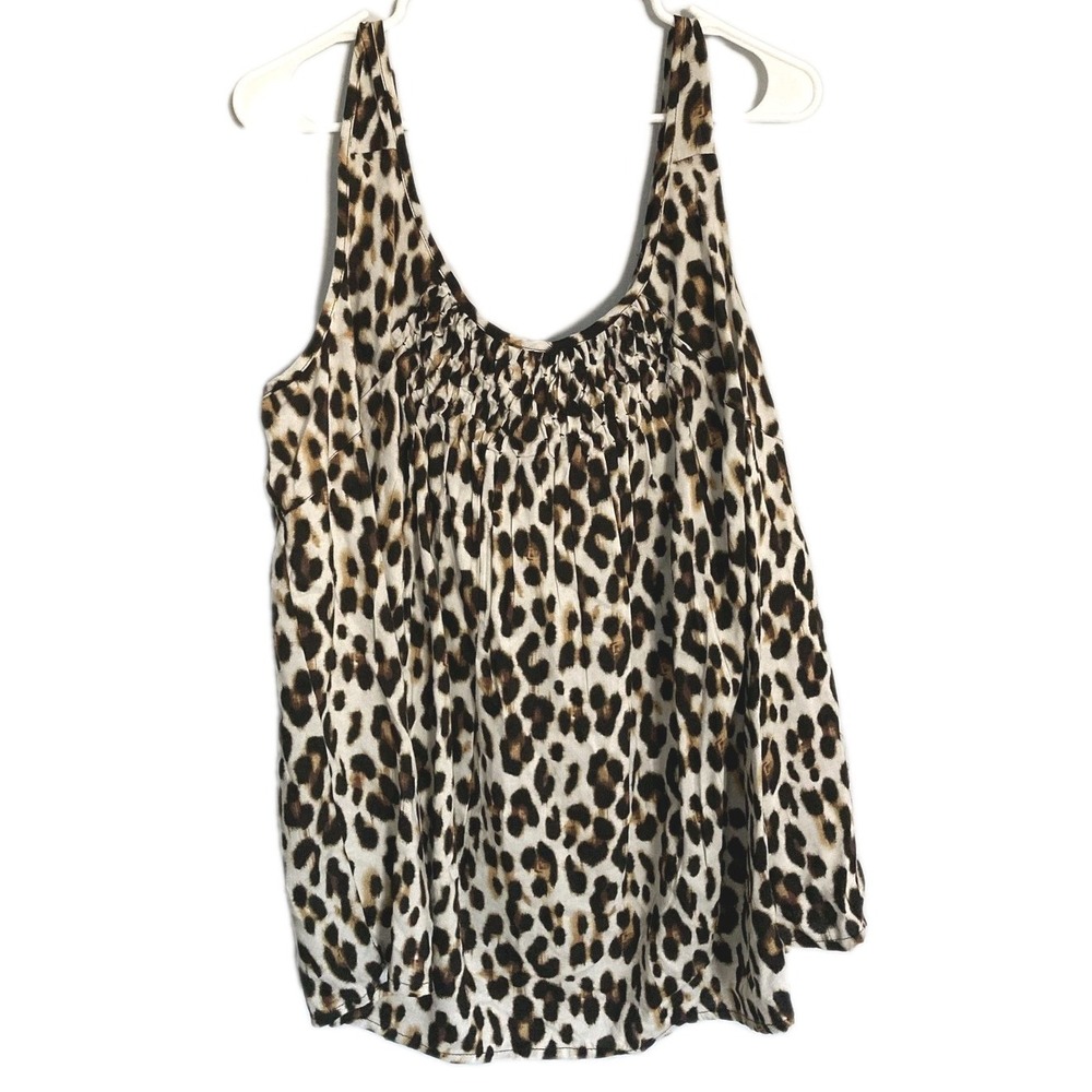 Avenue Tank Top Womens 18/20 Brown Leopard Print Scoop Neck Plus Tunic NWT Rayon